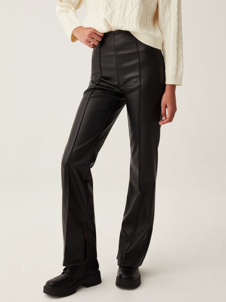 Flare-fit glossy-effect trousers_1
