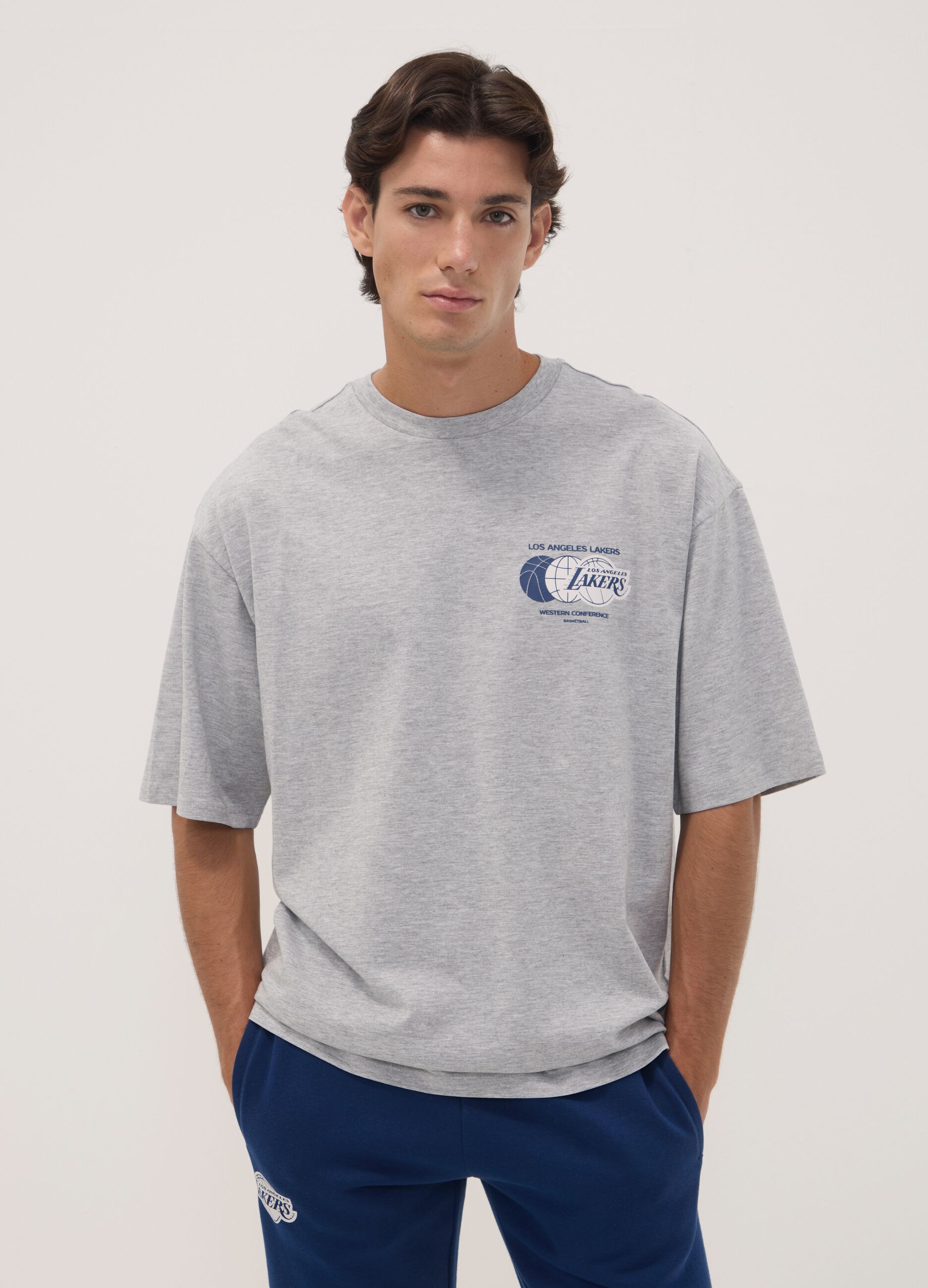 Grey pure cotton T-shirt with Lakers print