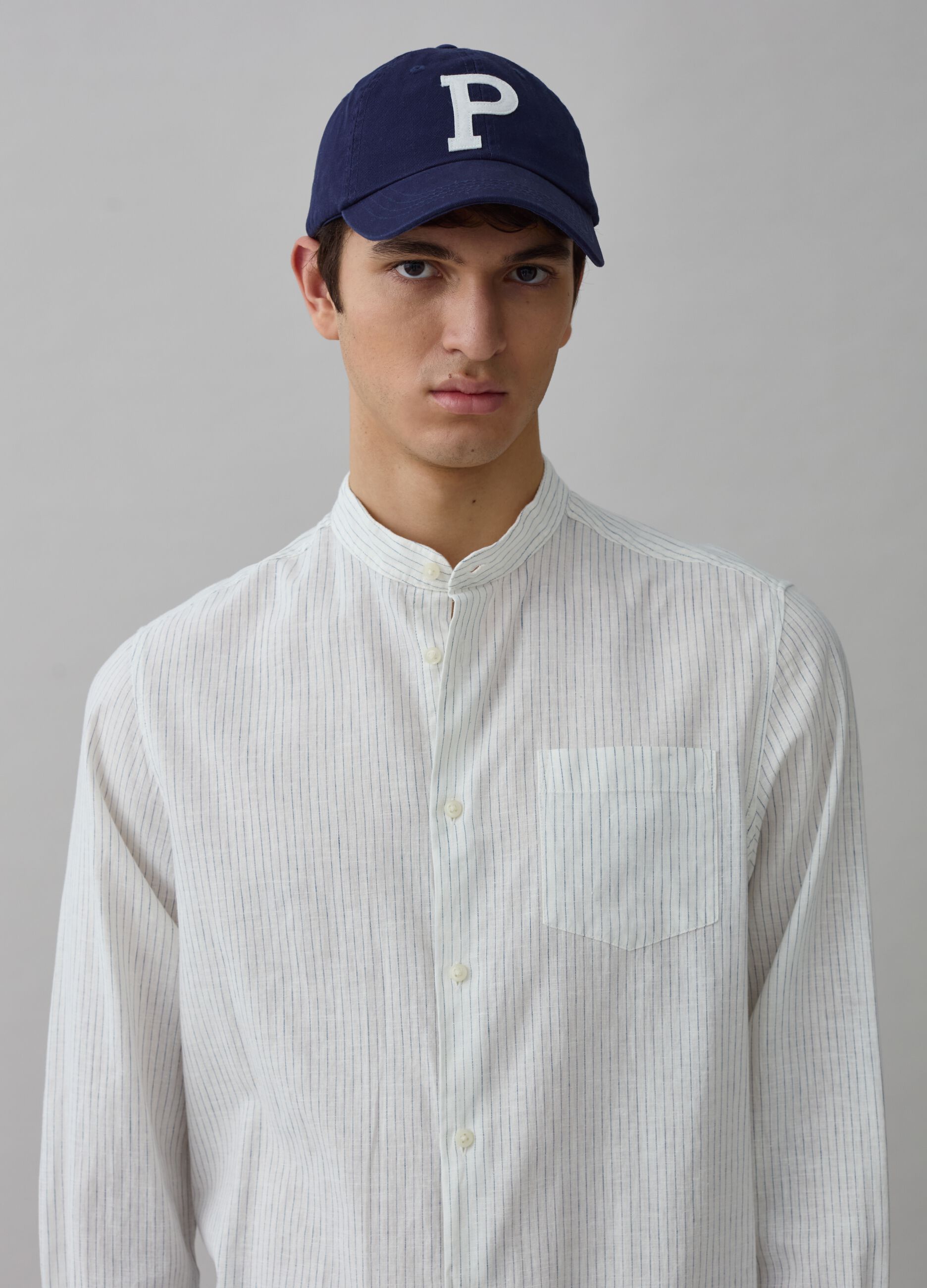 Linen and cotton shirt with thin stripes
