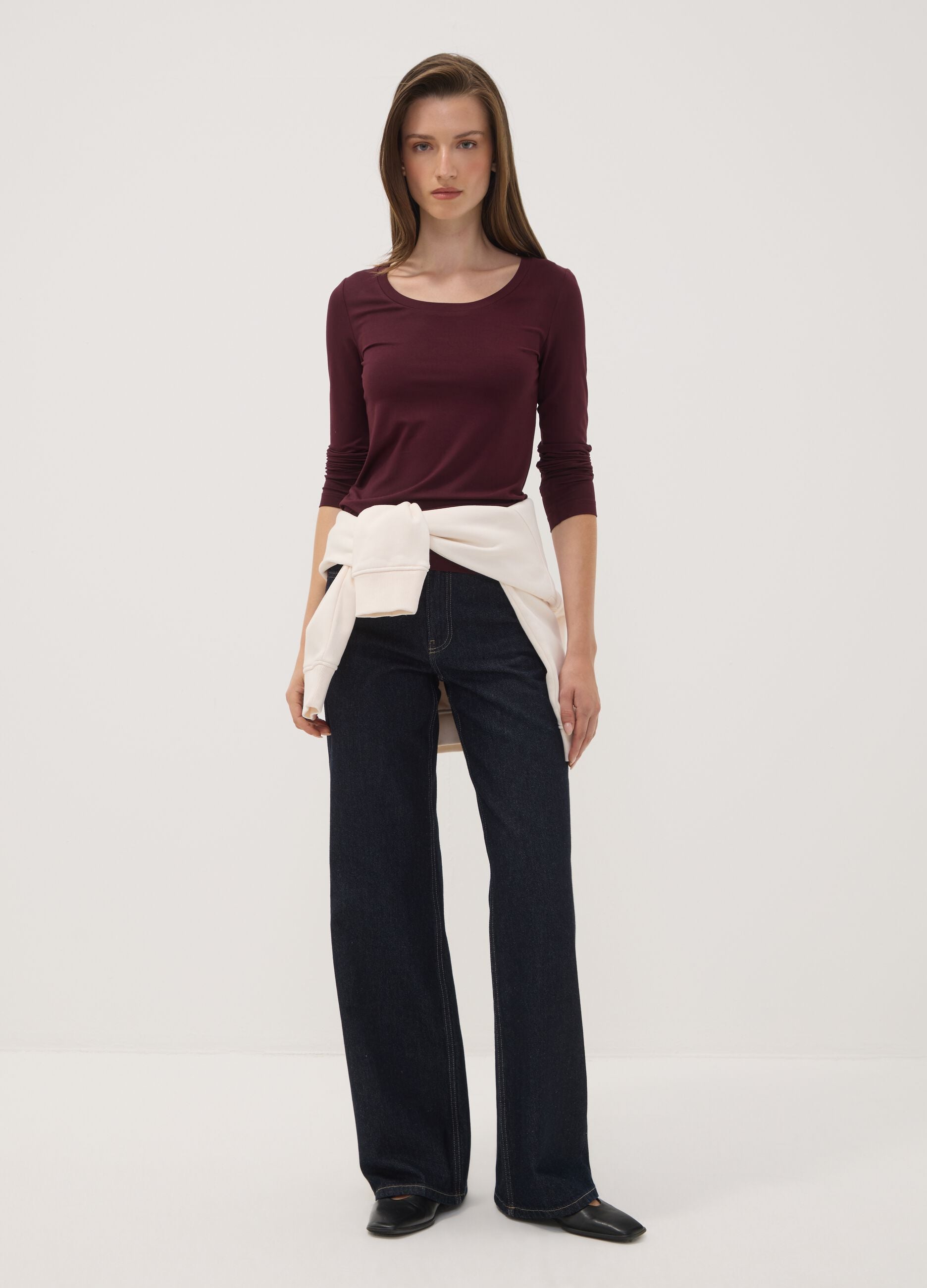 Purple stretch viscose slim-fit crew-neck T-shirt