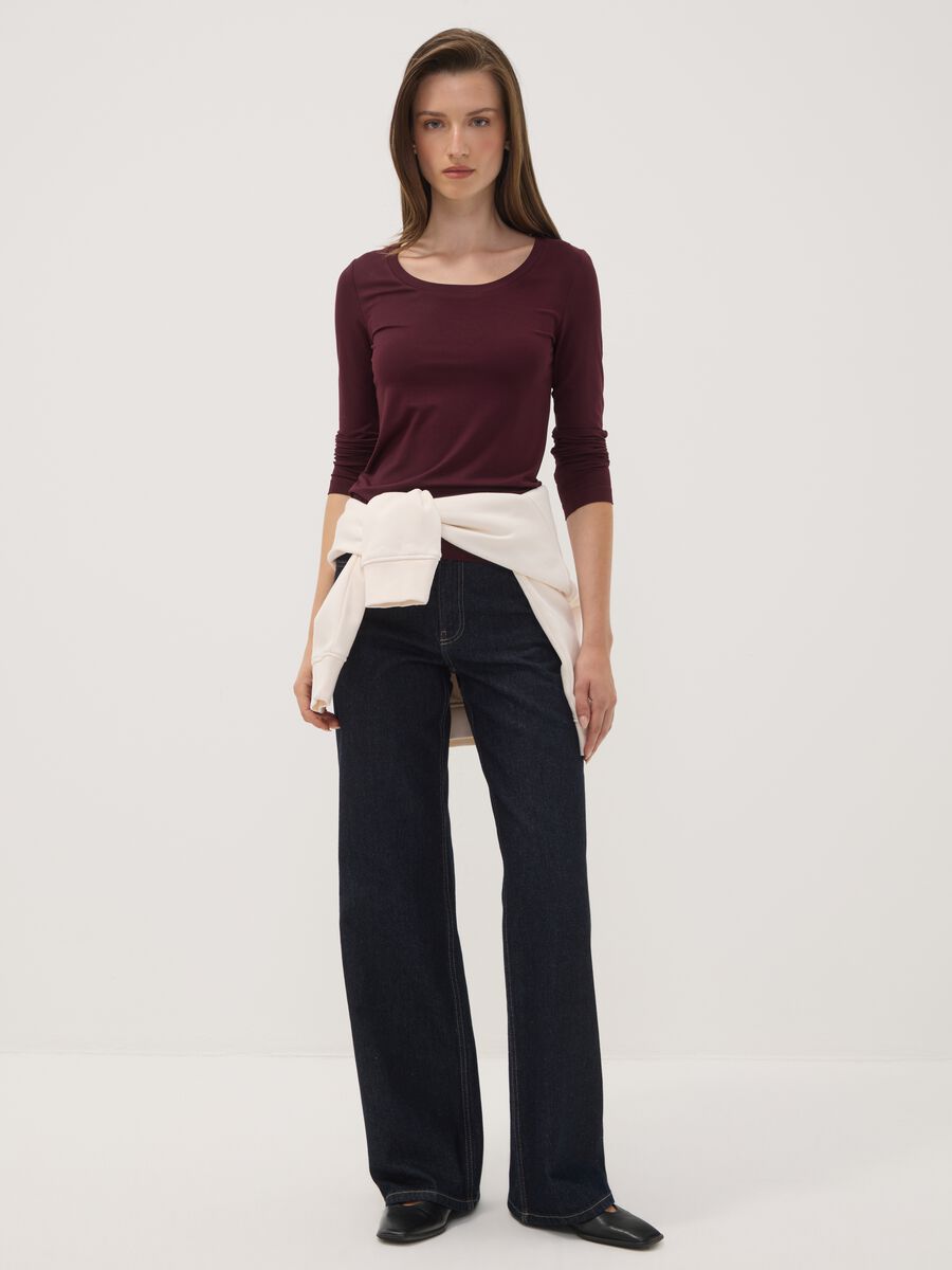 Purple stretch viscose slim-fit crew-neck T-shirt_2