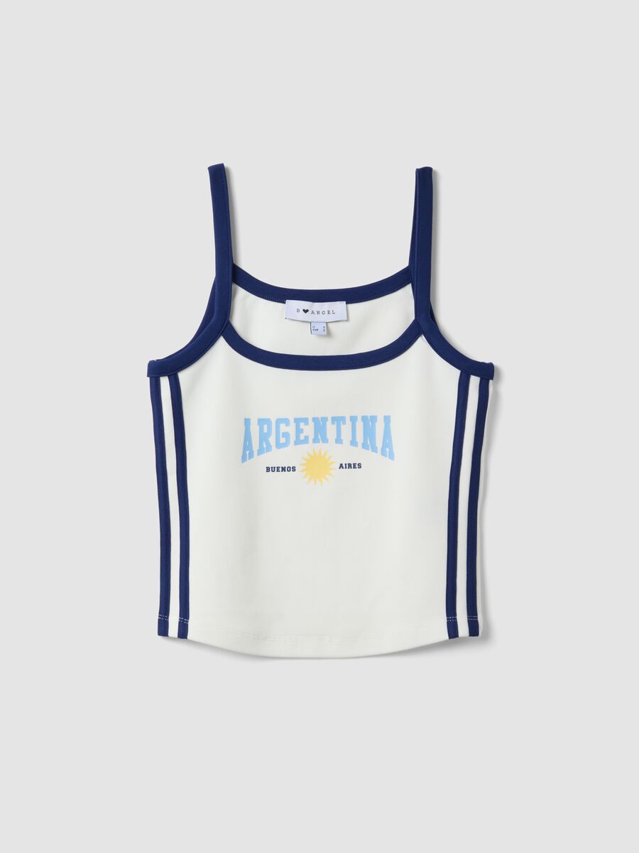 Wei&szlig;es Tanktop aus Stretch-Baumwolle mit blauer Paspelierung_0
