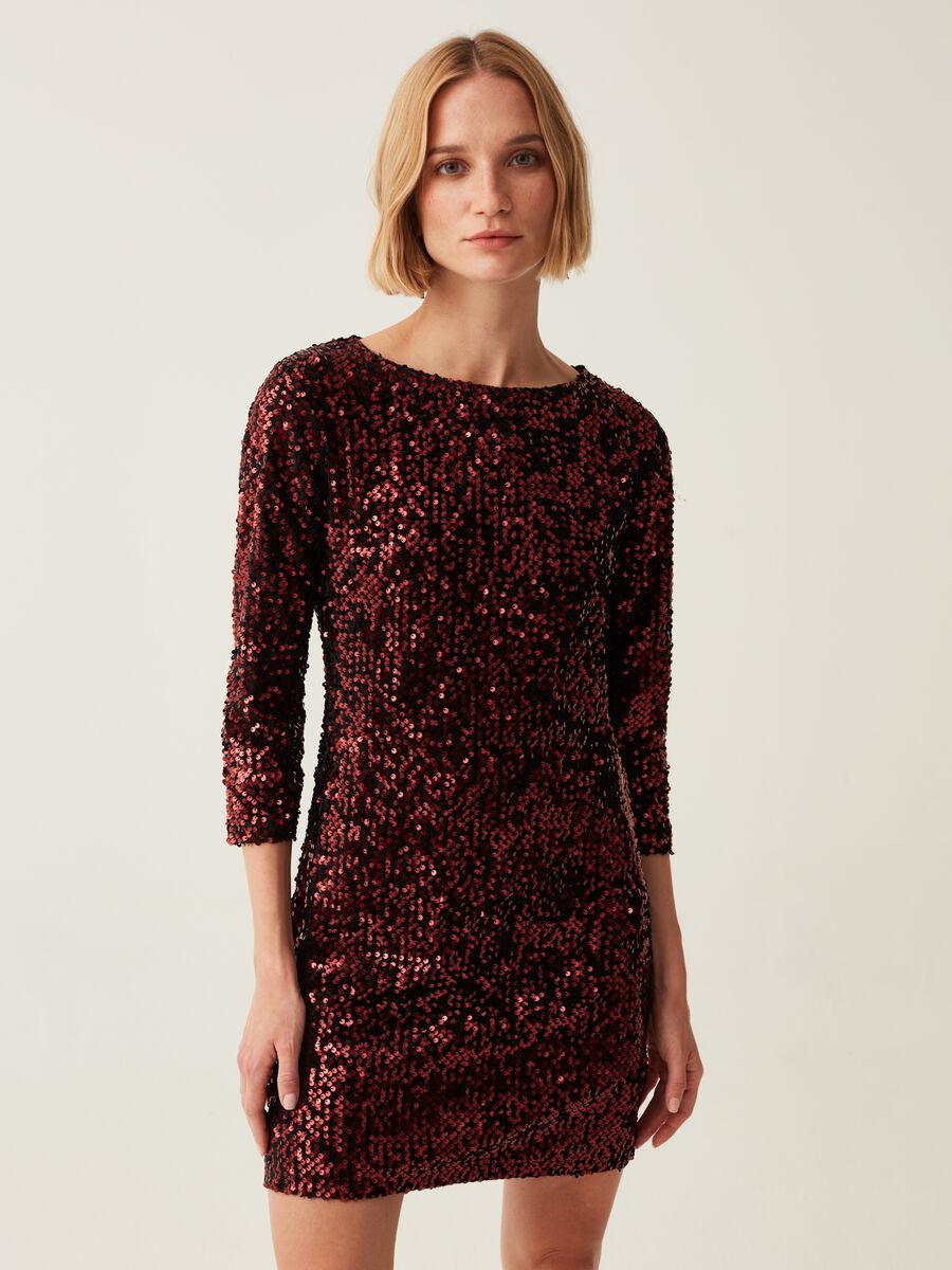 Dress with sequins and three-quarter sleeves_0