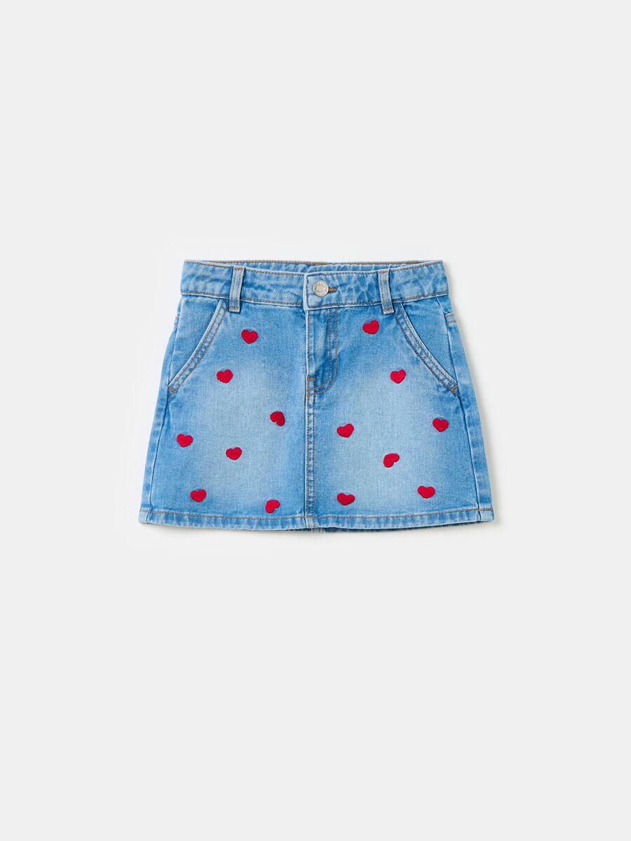 Denim miniskirt with hearts and Minnie Mouse embroidery_0