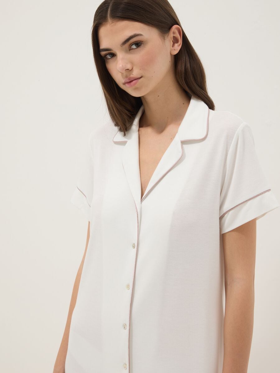 White Stretch Viscose Blend Nightdress with V-Neck_3