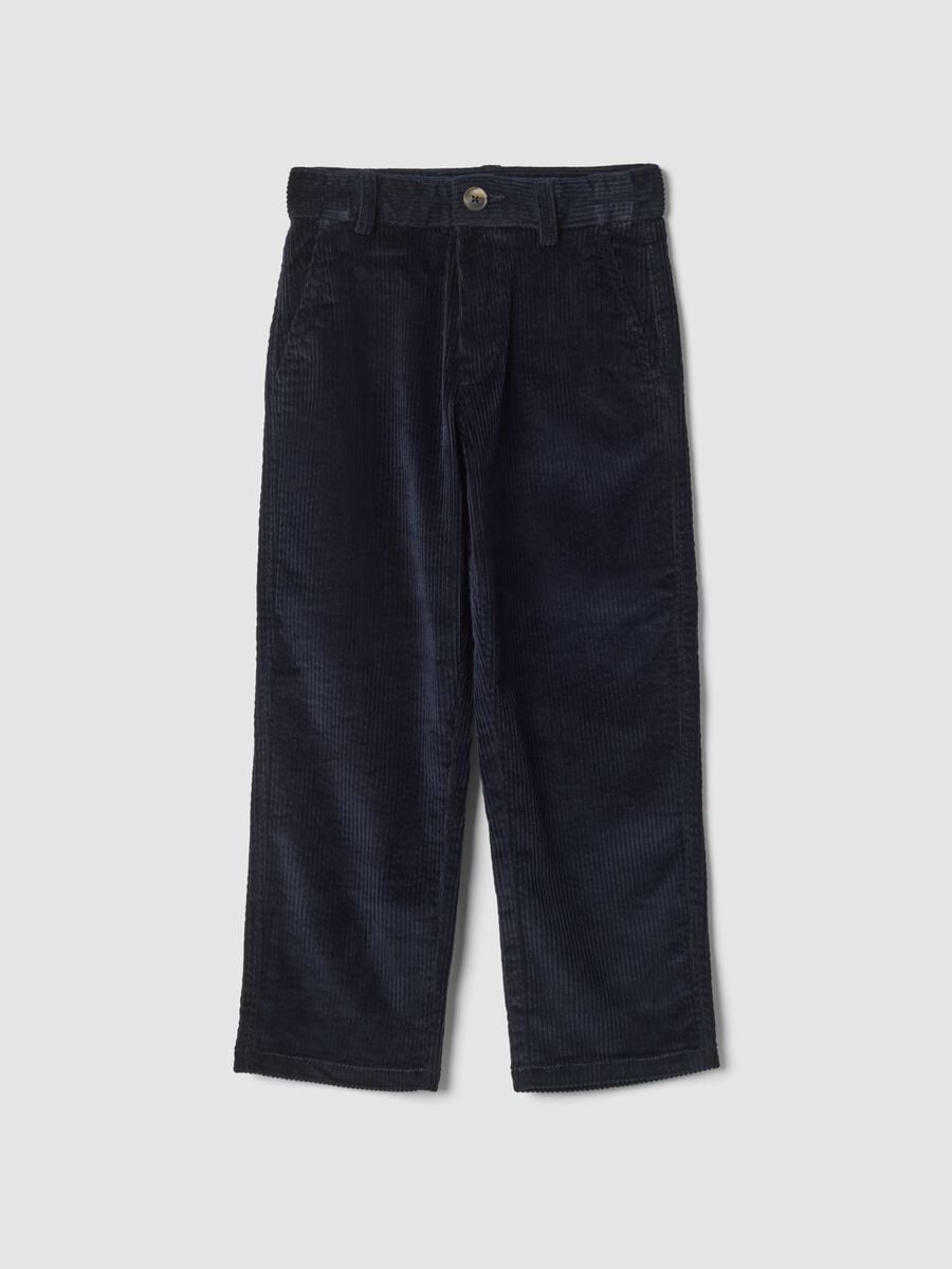 Navy ribbed stretch-cotton chino trousers, regular fit_0