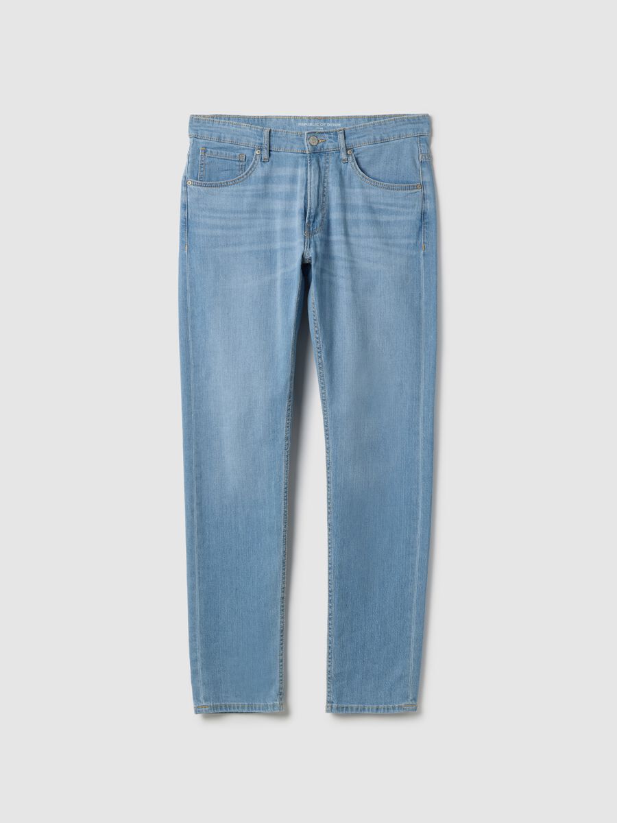 Light blue stretch cotton slim fit jeans_4