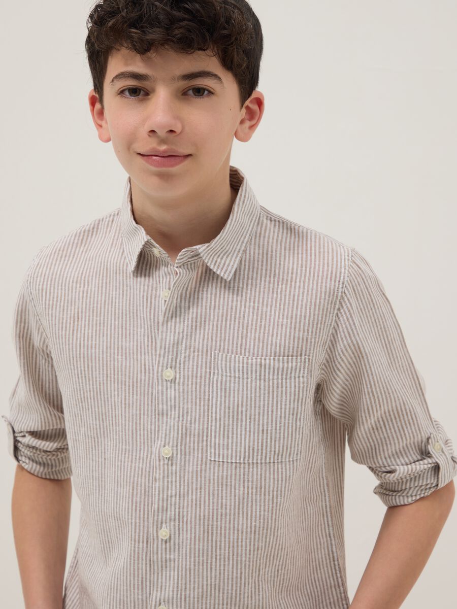 Boy's regular fit multicolour striped linen blend shirt_0