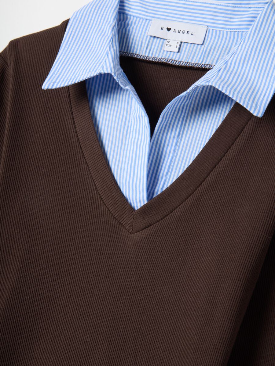 Brown stretch cotton regular fit t-shirt with contrasting collar_5