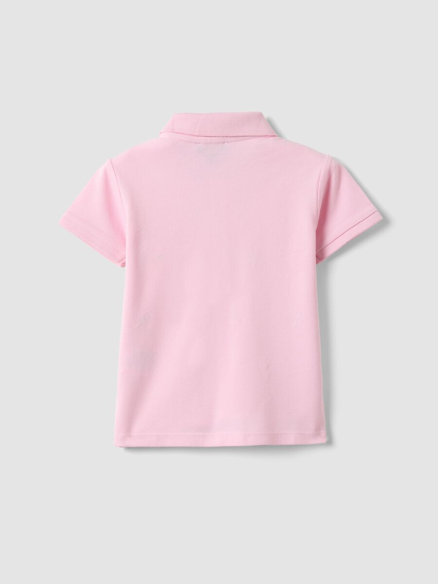 Girls' pink pure cotton polo, regular fit with embroidered flowers_4