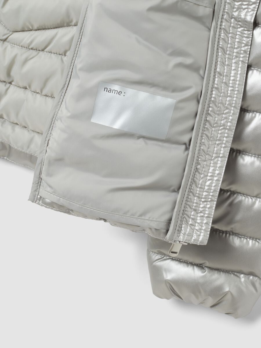 Grey ultralight padded jacket with hood and zip for girls_6