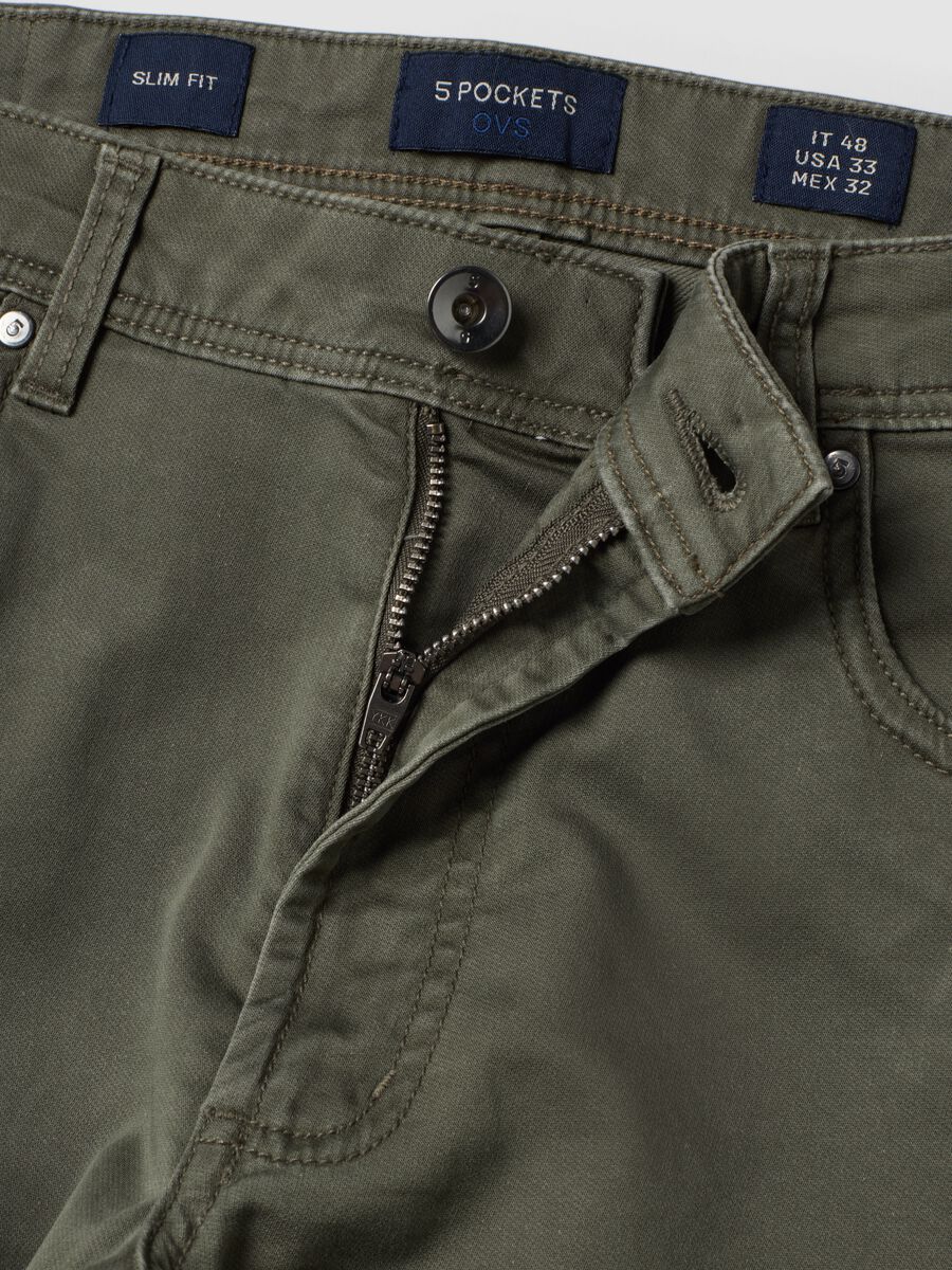 Green slim-fit stretch cotton dobby trousers_6
