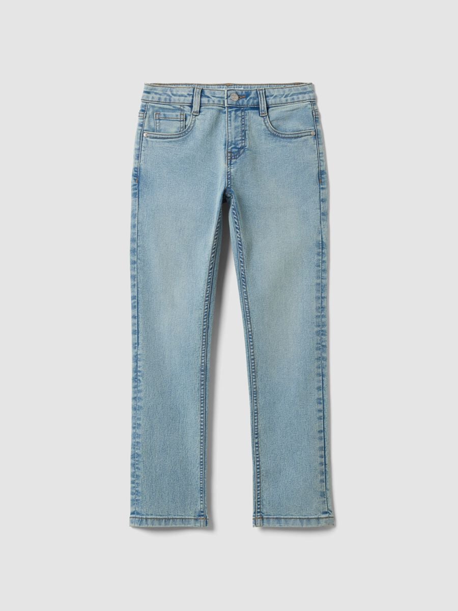 Light Blue Stretch Cotton Regular-Fit Jeans for Boys_0