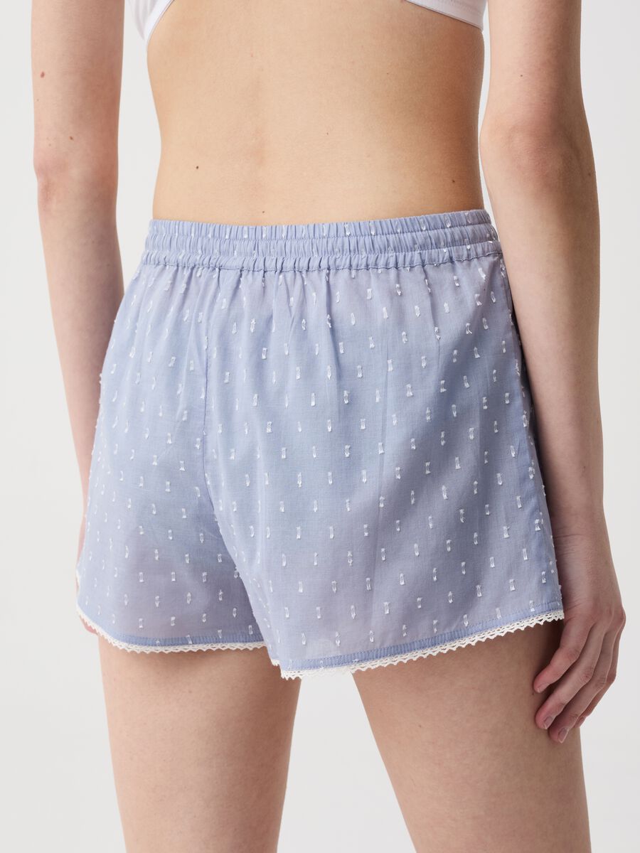 Shorts pijama de algodón dobby con puntilla_2