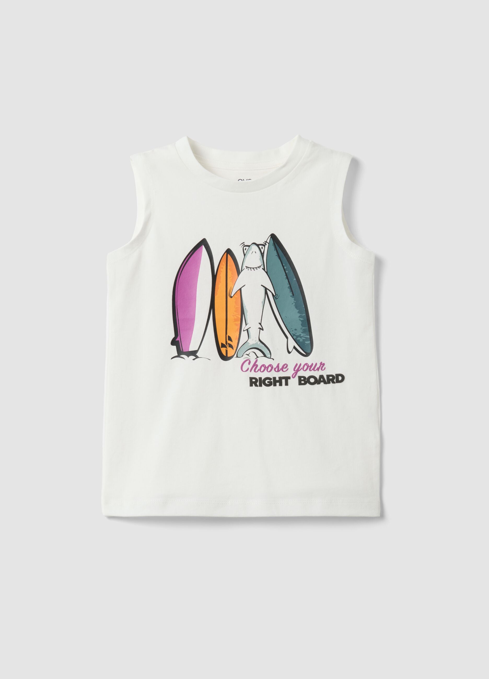 White pure cotton vest top with print