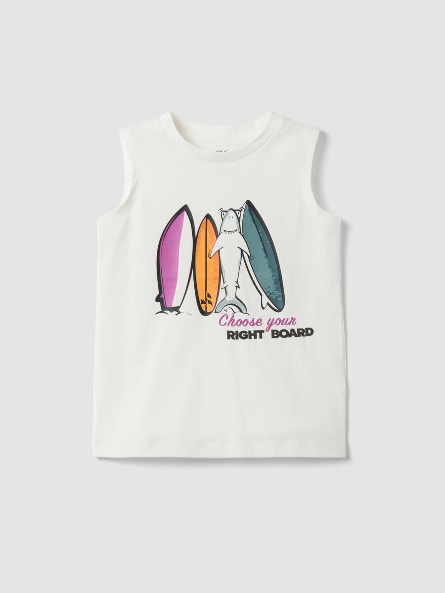 White pure cotton vest top with print_0
