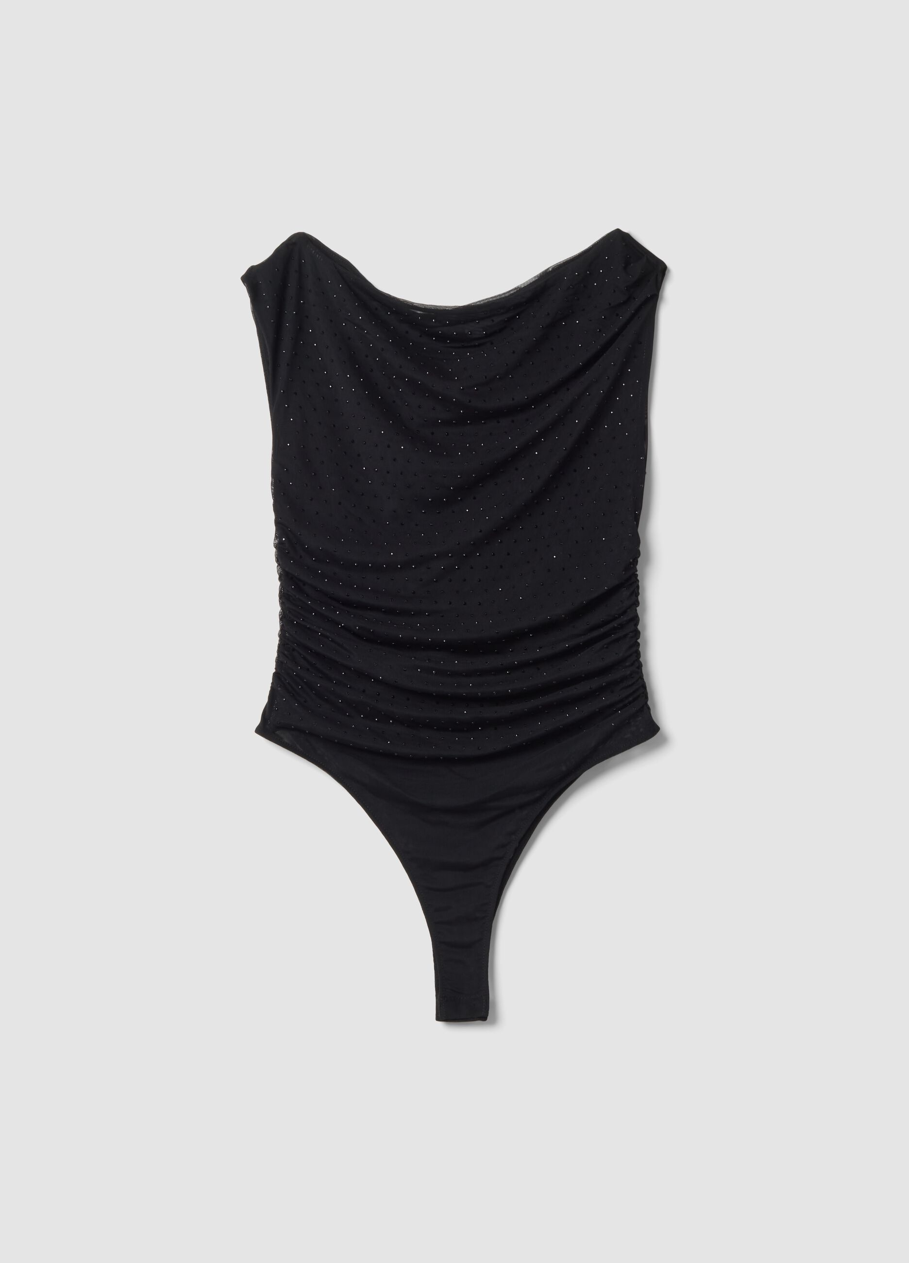 Schwarzer, figurbetonter Stretch-Body mit Strass
