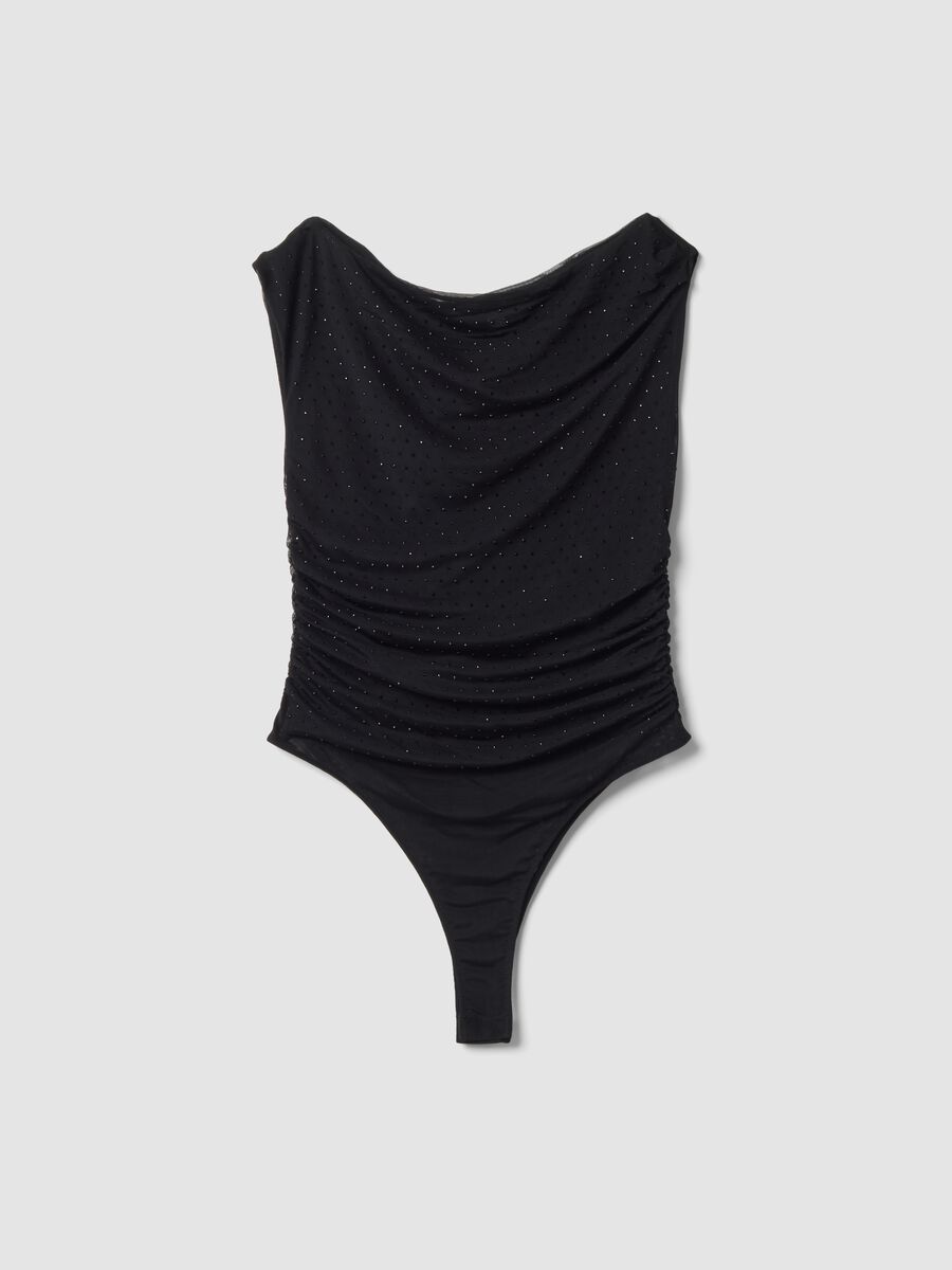 Schwarzer, figurbetonter Stretch-Body mit Strass_0