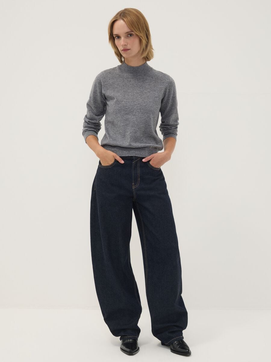 Grey wool-blend jumper with mock neck_1