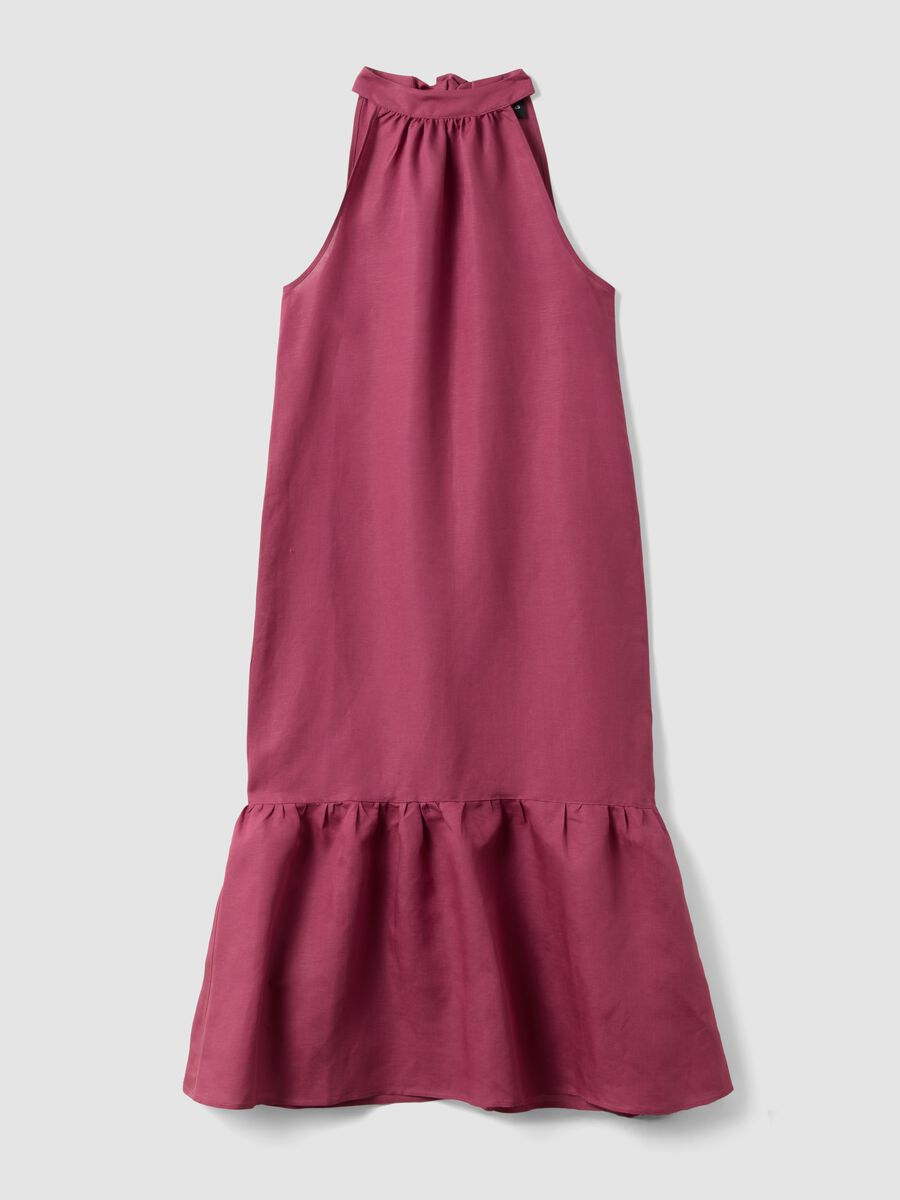 Pink linen-viscose blend halterneck dress, regular fit_4