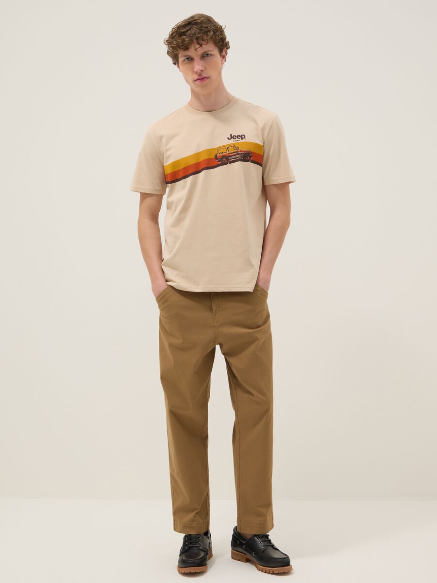 Beige T-Shirt aus reiner Baumwolle im Regular Fit mit Druck_1