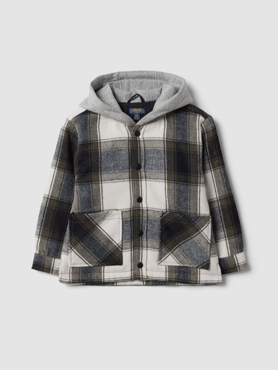 Grey checked hooded padded shacket_0