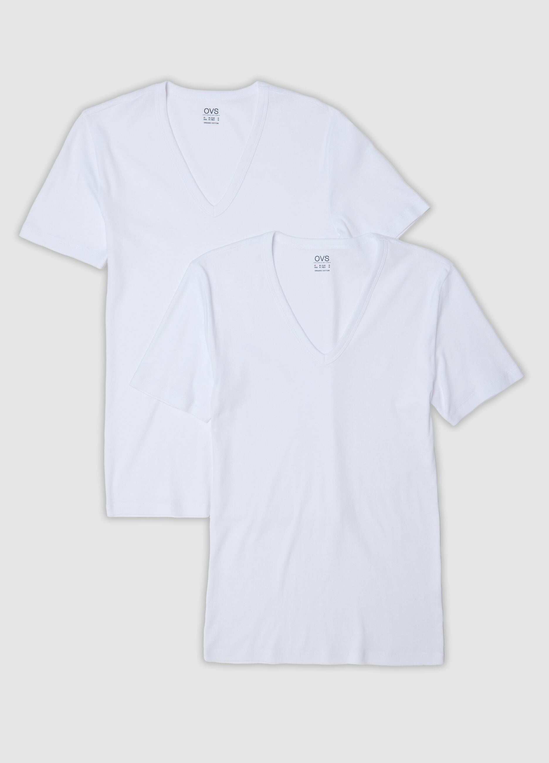 2-pack of white organic cotton T-shirts with deep V-neck