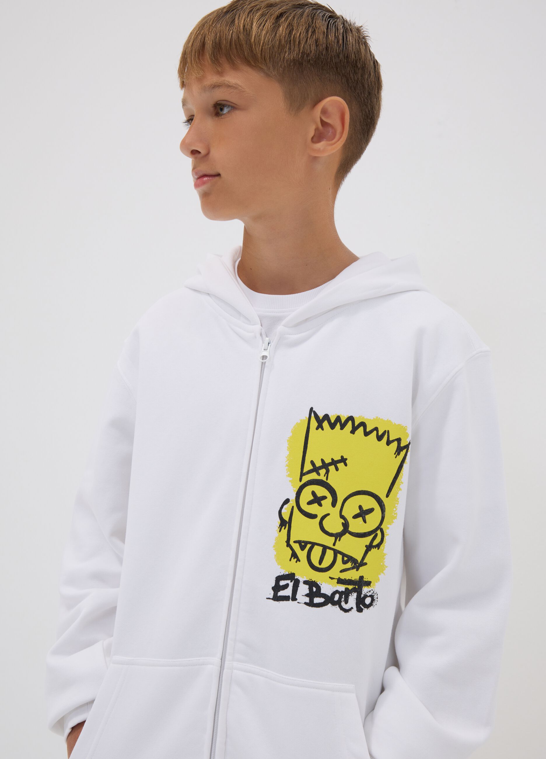 Weisser Hoodie aus reiner Baumwolle mit Simpsons-Print f&uuml;r Jungen
