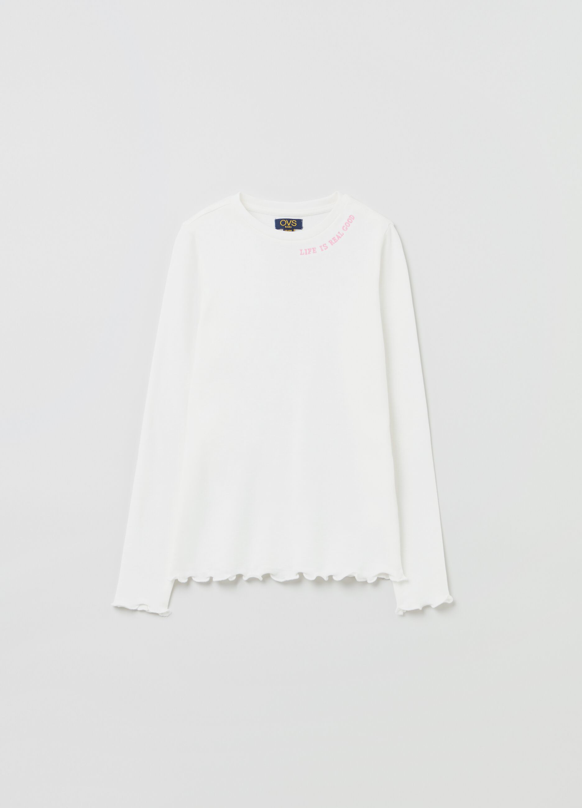 Camiseta de algodón con borde ondulado