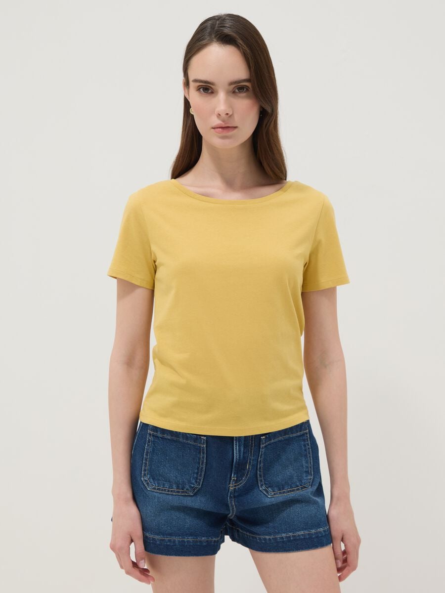Camiseta amarilla de algod&oacute;n puro de manga corta_0