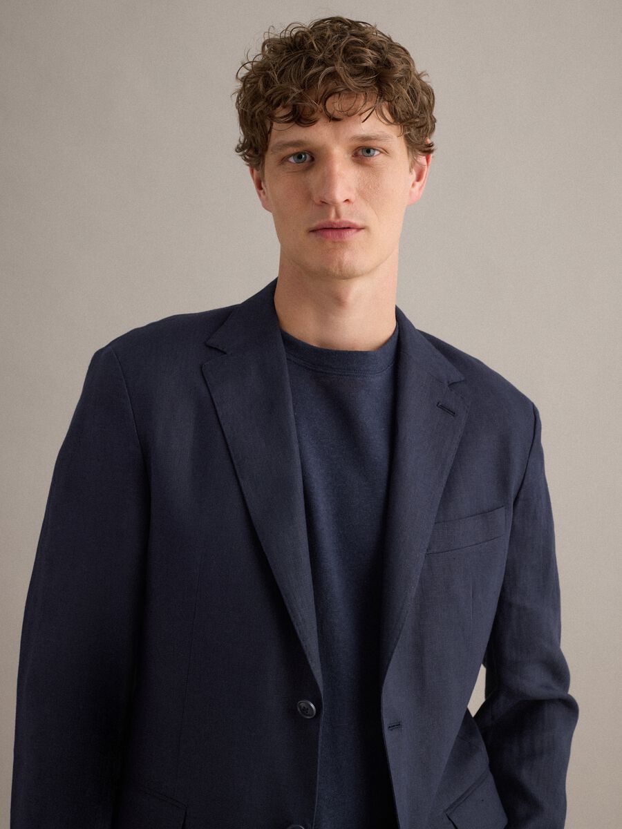 Blazer azul de linho puro corte regular_3