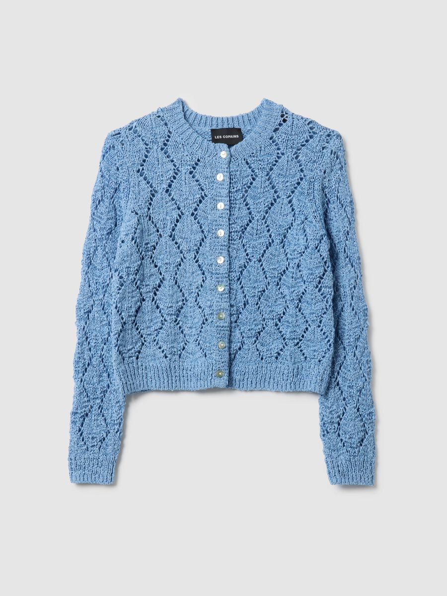 Sky blue cotton blend cardigan regular fit with knitted design_4