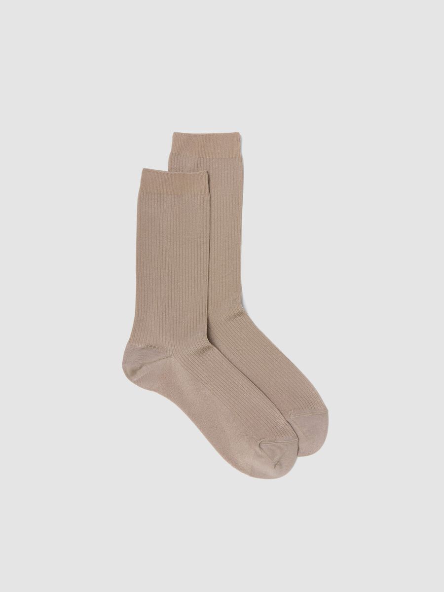 Beige gerippte Socken aus elastischer Viskose_0