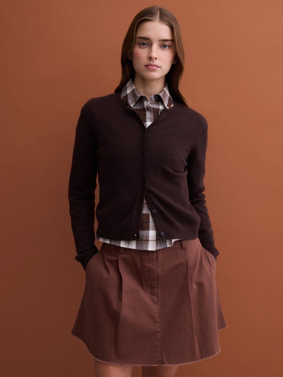 Brown pure wool crew-neck cardigan_0