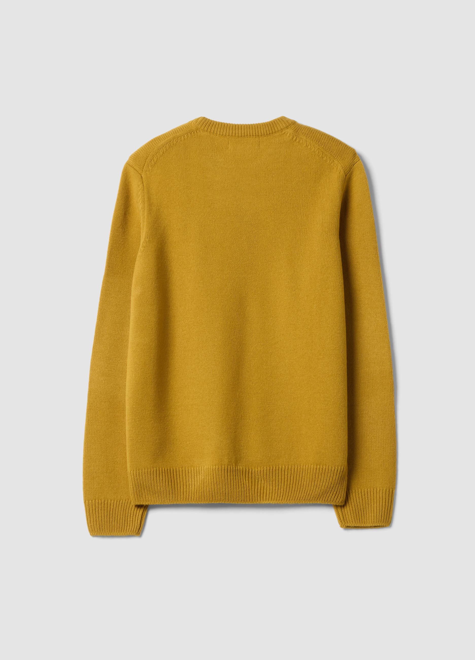 Mustard yellow regular-fit crew-neck knitted jersey jumper