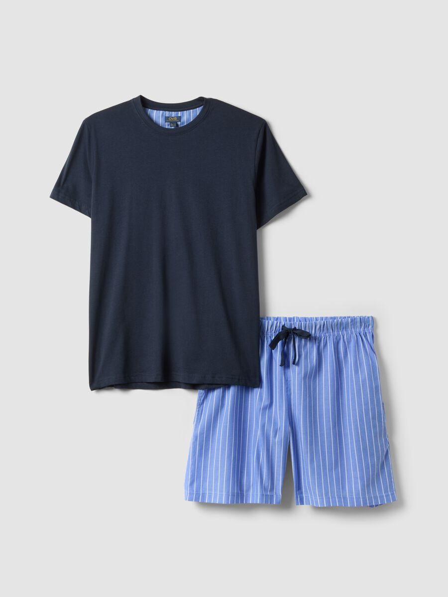 Pyjama court bleu &agrave; rayures en jersey de pur coton bio_0