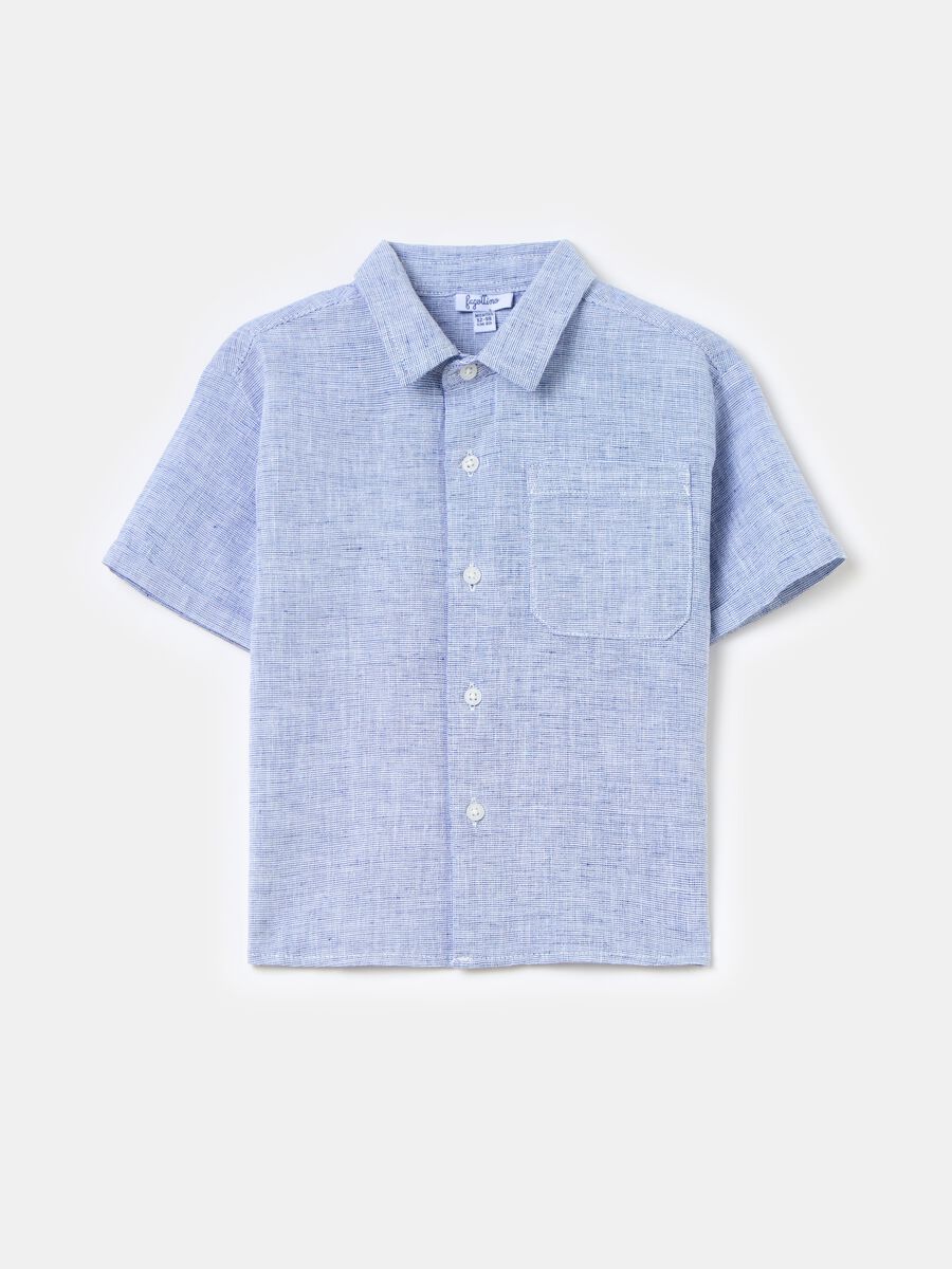 Cotton and linen shirt with short sleeves_0