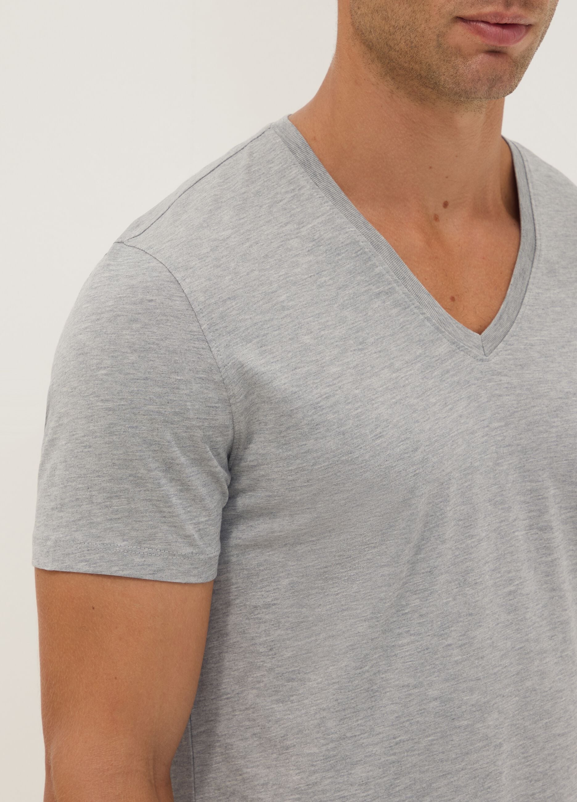 Grey Supima cotton regular-fit V-neck T-shirt