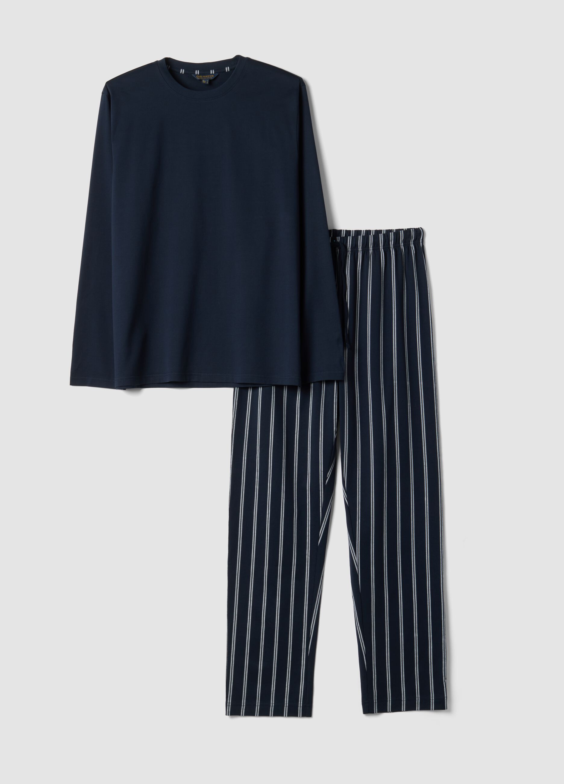 Pigiama blu navy in puro cotone organico con girocollo
