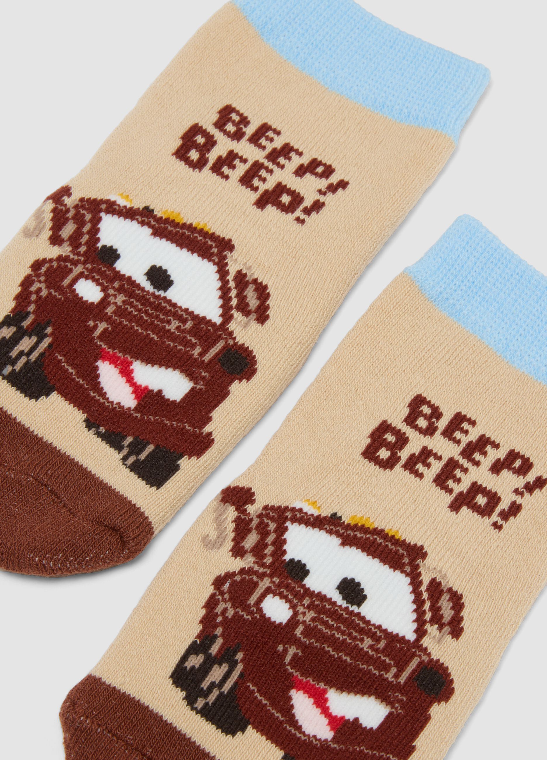 2-pack of non-slip organic stretch cotton socks with Cars print