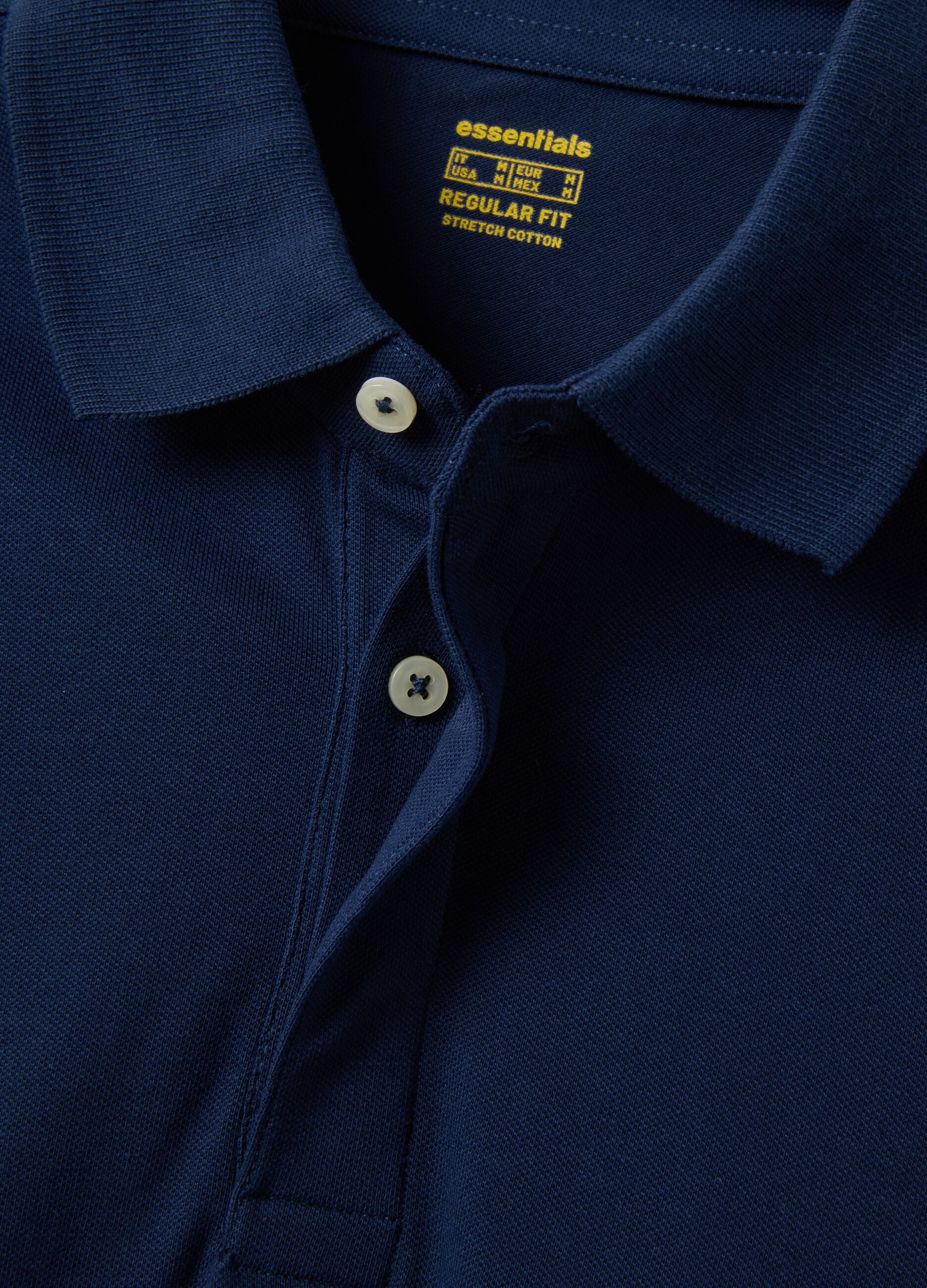 Navy stretch-cotton long-sleeve polo shirt, regular fit