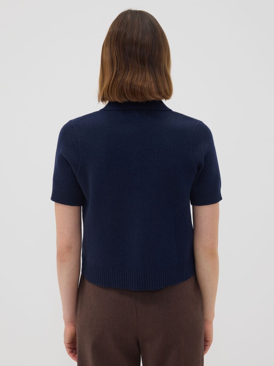 Cardigan blu in misto lana con colletto polo regular fit_3