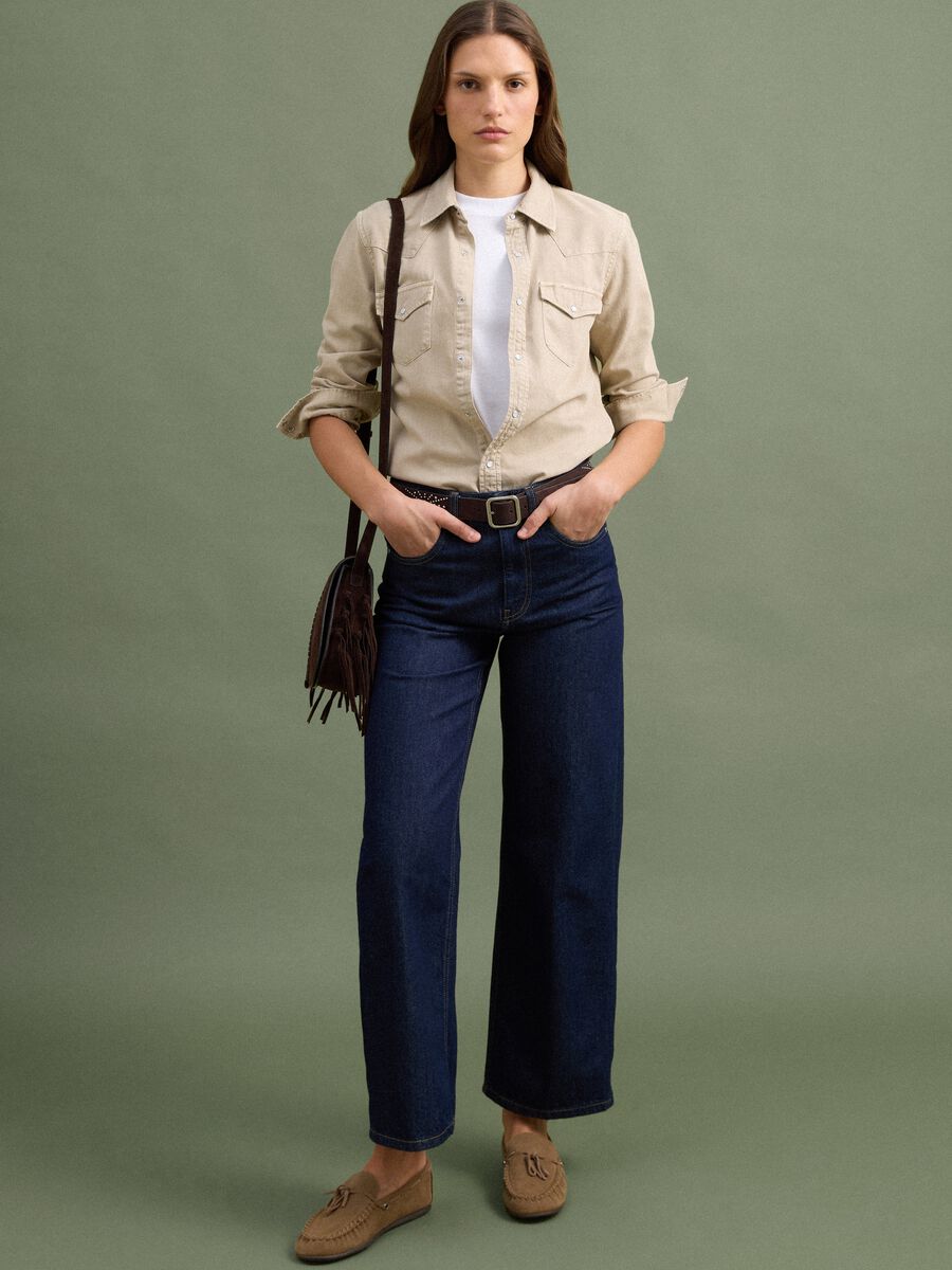 Beige pure cotton shirt with snap buttons, regular fit_2