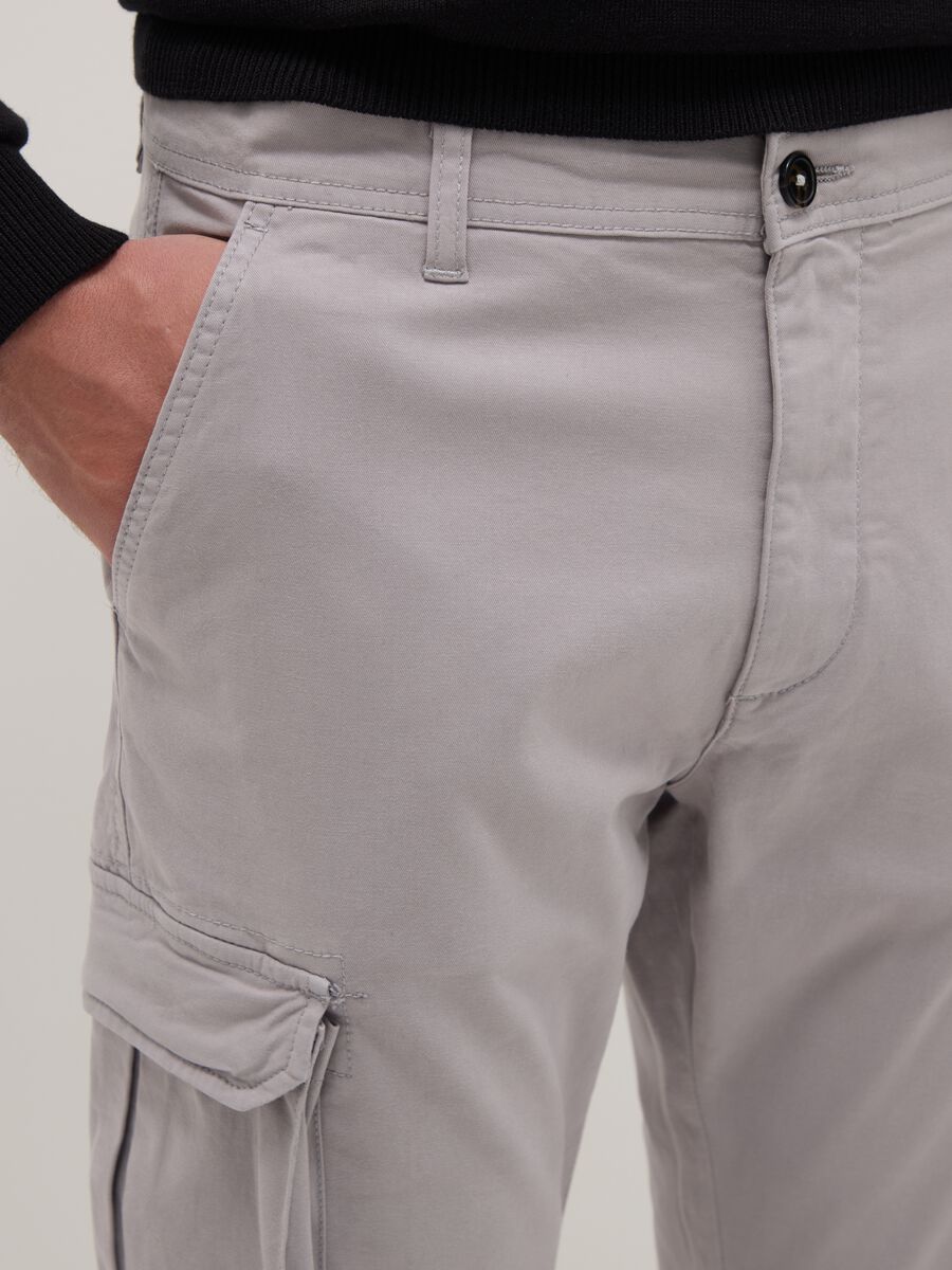 Grey slim fit stretch cotton cargo trousers_3