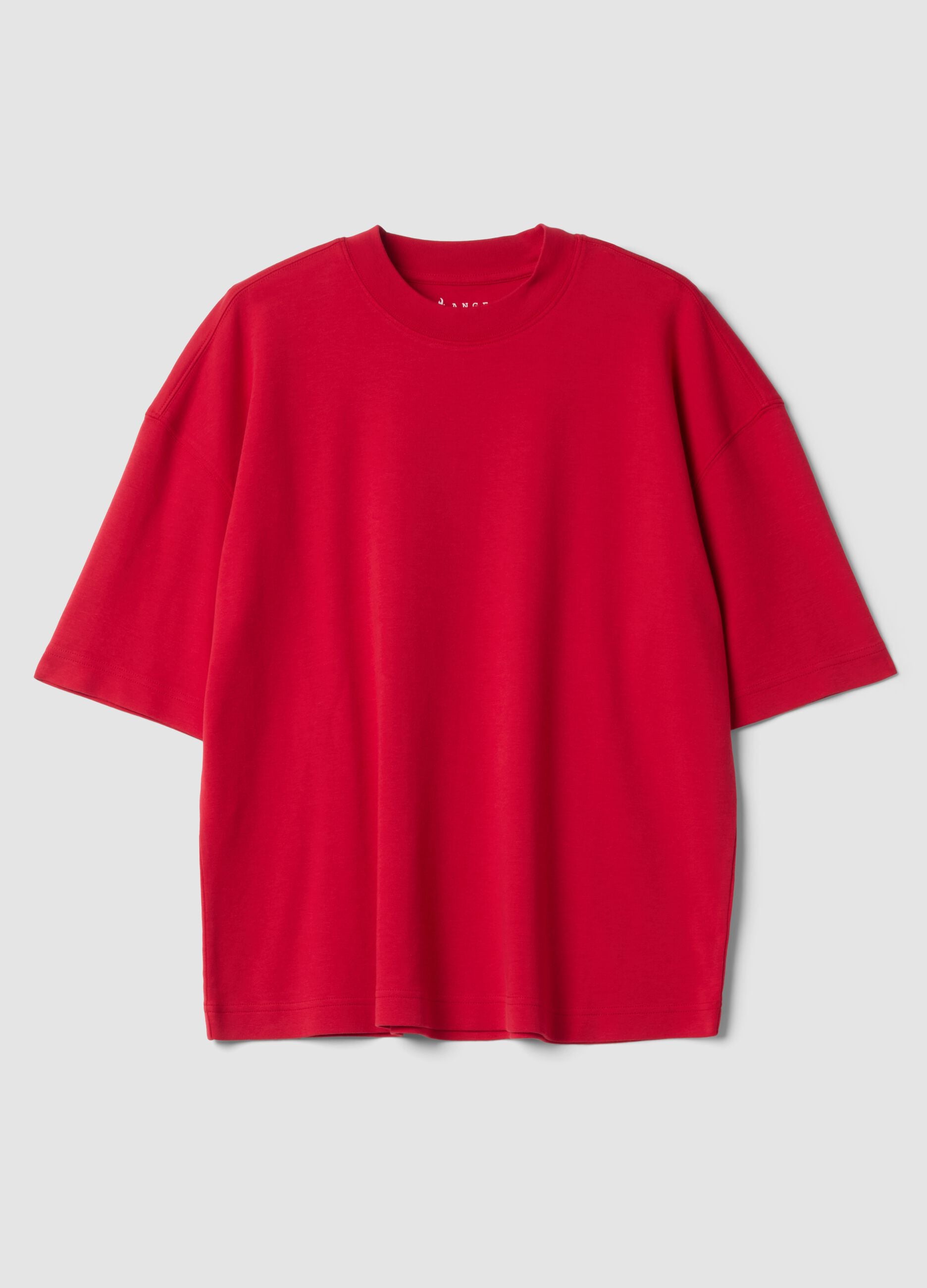 T-shirt rouge col rond en pur coton, coupe boxy