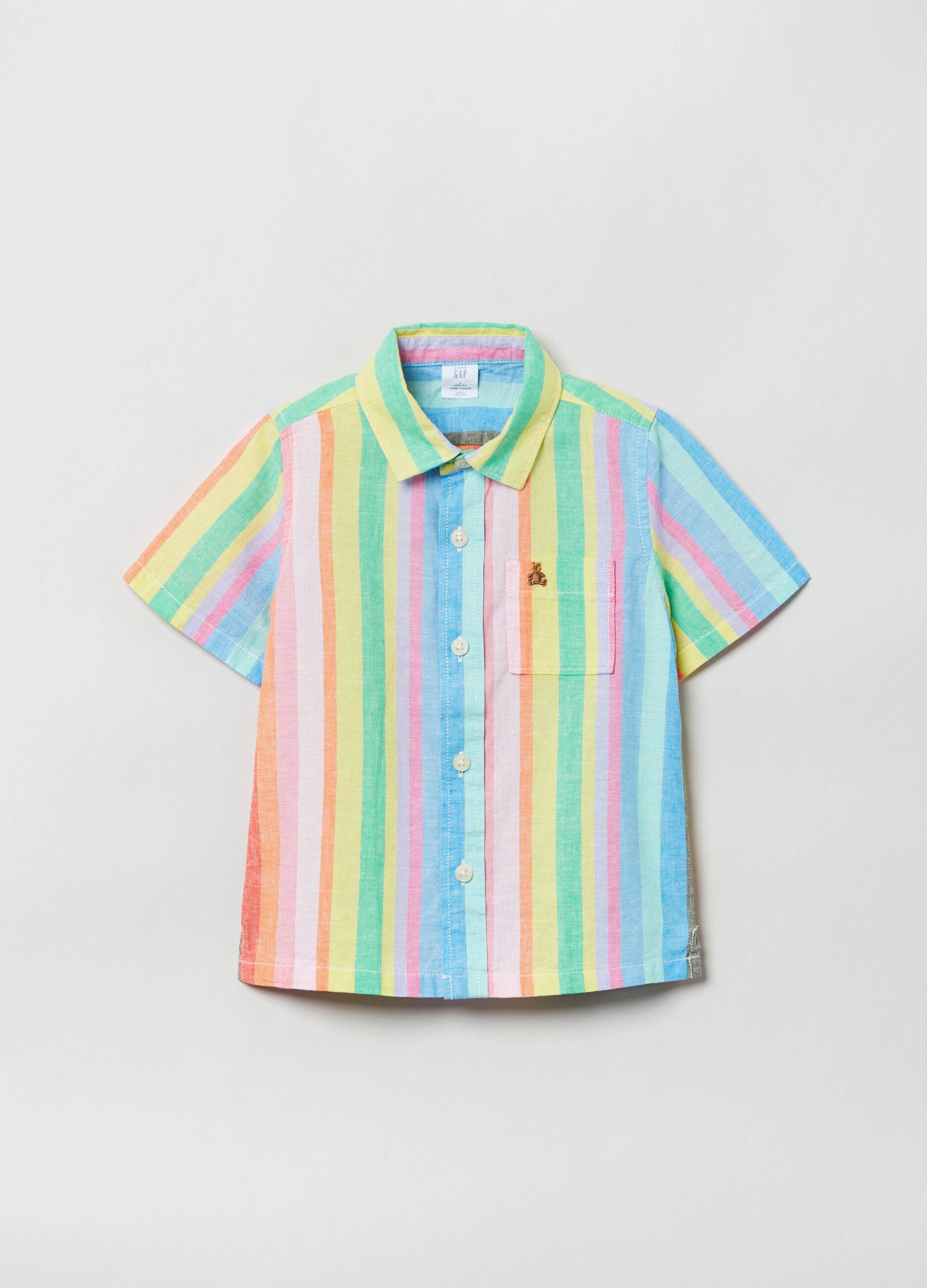 Camisa de manga corta de lino y algodón de rayas