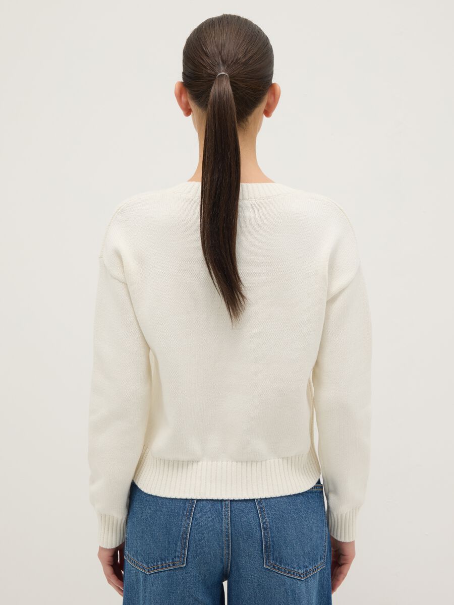 Regular fit white cotton blend pullover_2