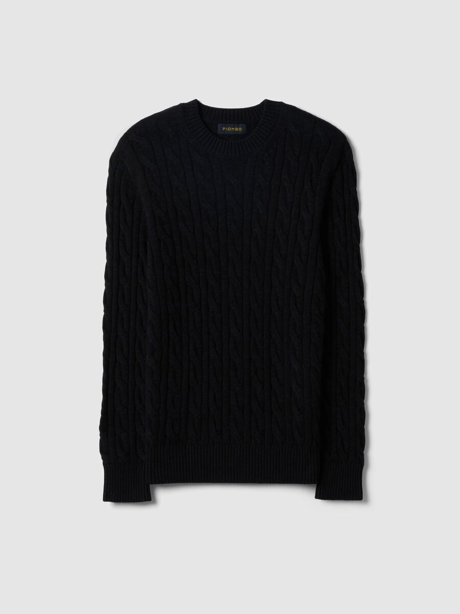 Blue pure cotton sweater with regular fit and woven design_4