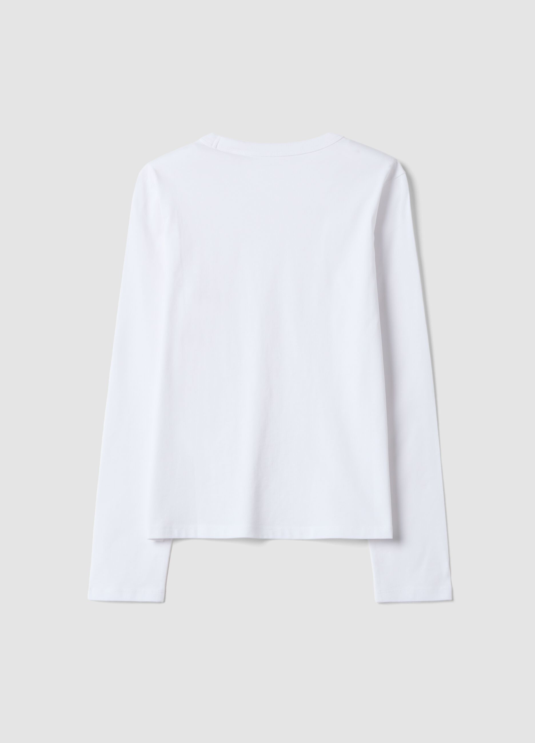 T-shirt bianca in jersey di puro cotone a maniche lunghe regular fit