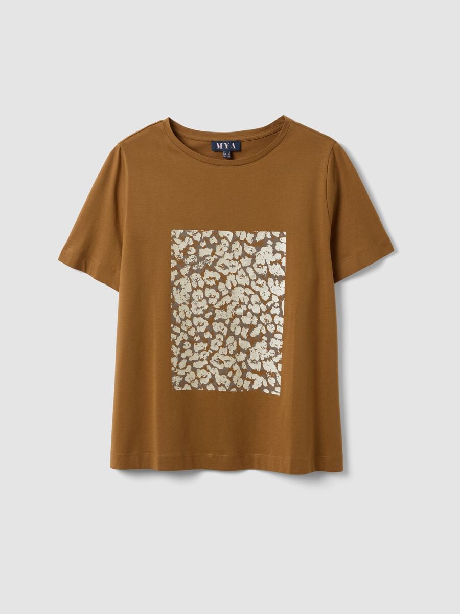 Brown pure cotton T-shirt with front print, regular fit_0